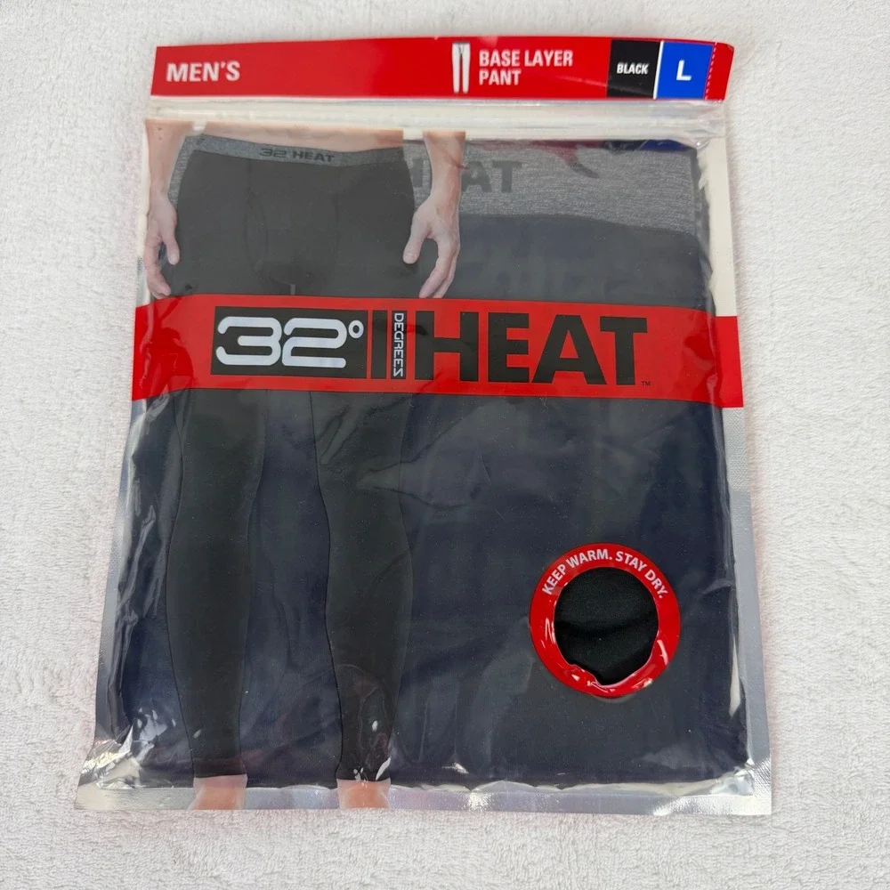 32 Degrees Heat Base Layer Pant Black Men's Large Thermal‎ Leggings 963979 NEW
